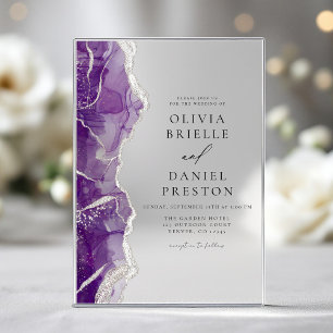 Purple Silver Agate Elegant Modern Wedding Acrylic Invitations