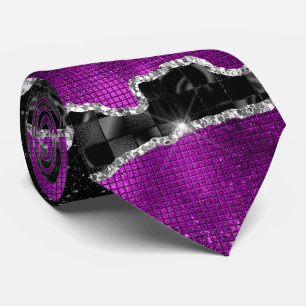 Purple silver agate glitter marble look elegant tie