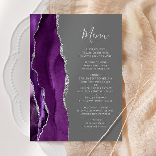 Purple Silver Agate Grey Wedding Menu