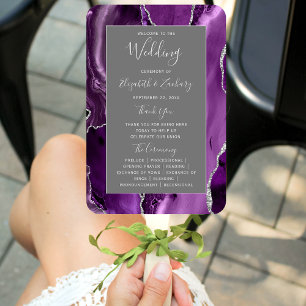 Purple Silver Agate Grey Wedding Program Hand Fan