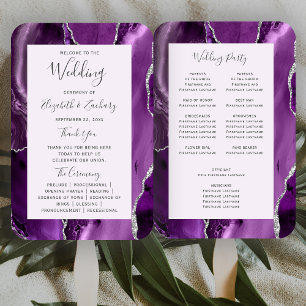 Purple Silver Agate Lavender Wedding Program Hand Fan