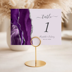 Purple Silver Agate Lavender Wedding Table Number