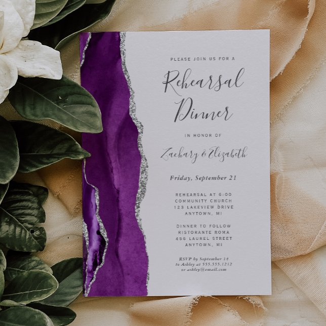 Purple Silver Agate Lilac Wedding Rehearsal Dinner Invitation (Creator Uploaded)