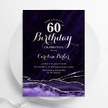 Purple Silver Agate Marble 60th Birthday Invitation<br><div class="desc">Purple and silver agate 60th birthday party invitation. Elegant modern design featuring watercolor agate marble geode background,  faux glitter silver and typography script font. Trendy invite card perfect for a stylish women's bday celebration. Printed Zazzle invitations or instant download digital printable template.</div>