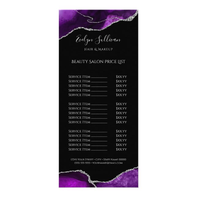 purple silver agate on black price list  rack card (Front)