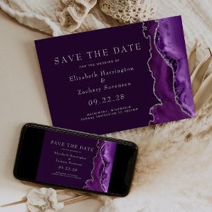 Purple Silver Agate Plum Save the Date Invitation