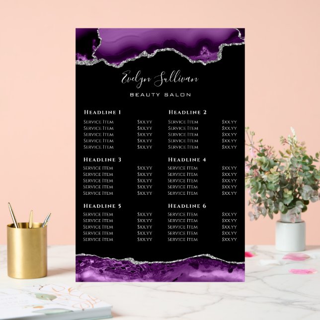 Purple Silver Agate Price List Acrylic Sign (Wedding)