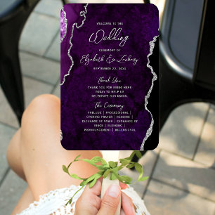 Purple Silver Agate Script Wedding Program Hand Fan