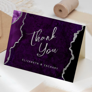 Purple Silver Agate Script Wedding Thank You Card