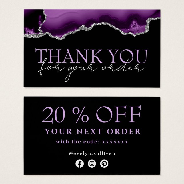 Purple silver agate thank you discount card (Front & Back)