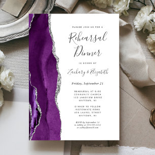 Purple Silver Agate Wedding Rehearsal Dinner Invitation