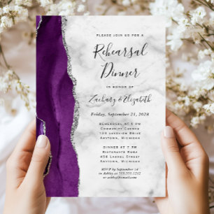 Purple Silver Agate Wedding Rehearsal Dinner Invitation