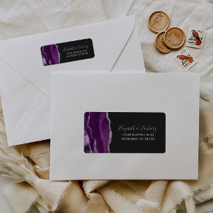 Purple Silver Agate Wedding Return Address