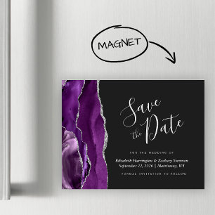 Purple Silver Agate Wedding Save the Date Magnet