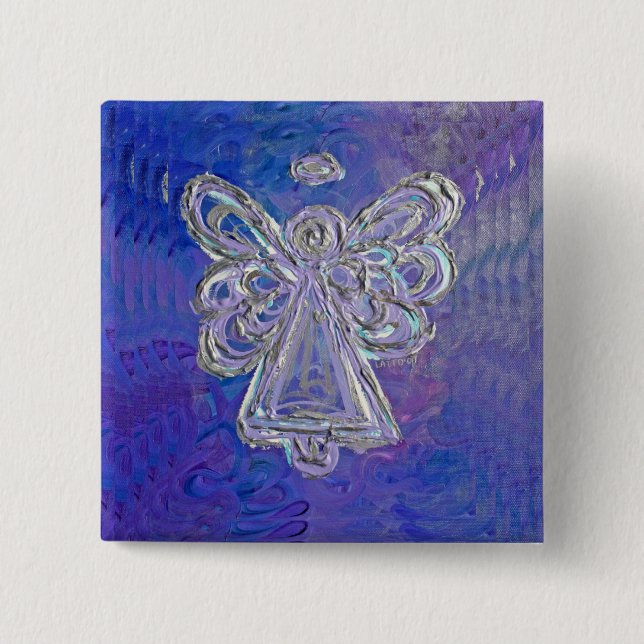 Purple Silver Angel Wings Button Pin (Front)