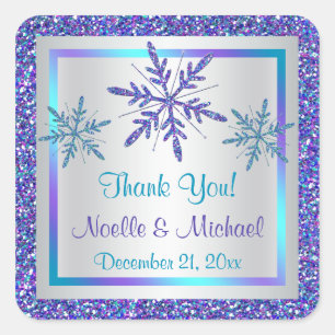 Purple Silver Aqua Glitter LOOK Snowflakes Sticker