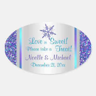 Purple Silver Aqua Glitter LOOK Snowflakes Sticker