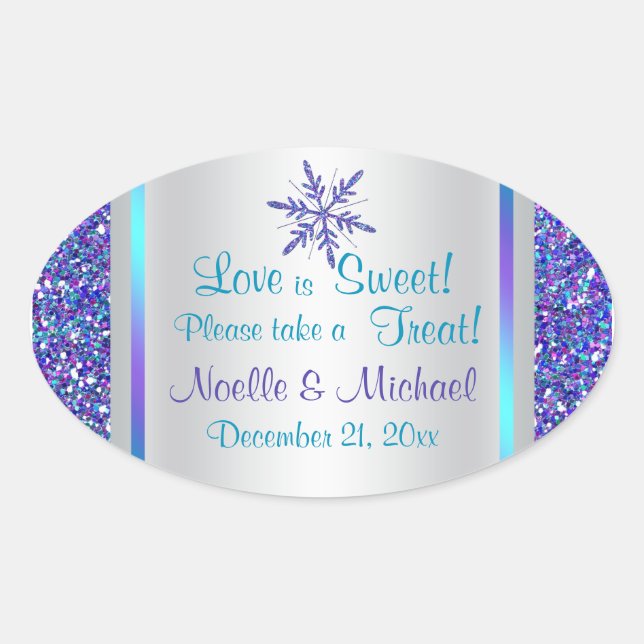 Purple Silver Aqua Glitter LOOK Snowflakes Sticker (Front)
