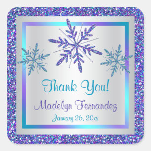 Purple Silver Aqua Glitter LOOK Snowflakes Sticker