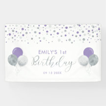 Purple & Silver Balloon 1st Birthday Banner