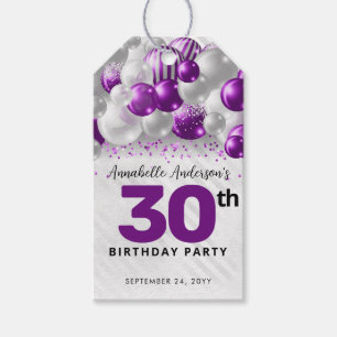 Purple Silver Balloon Glam Glitter Favour Birthday Gift Tags