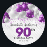 Purple Silver Balloon Glitter Favour Birthday Classic Round Sticker<br><div class="desc">Modern Glam Purple Violet Silver Balloon Glitter Sparkle Any Age Birthday Favour Sticker</div>