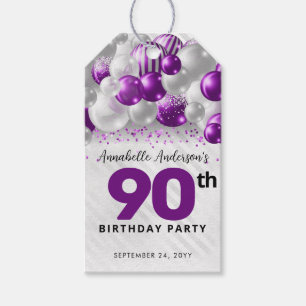 Purple Silver Balloon Glitter Favour Birthday Gift Tags