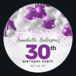 Purple Silver Balloon Glitter Glam Favour Birthday Classic Round Sticker<br><div class="desc">Modern Glam Purple Violet Silver Balloon Glitter Sparkle Any Age Birthday Favour Sticker</div>