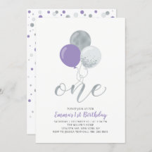 Purple, Silver Balloon One 1st Girl Birthday Party