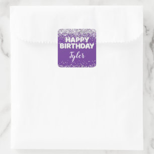 Purple Silver Birthday Party Favour Square Sticker