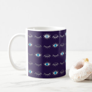 Purple & Silver Blue Evil Eye Lashes Nazar Mati Coffee Mug