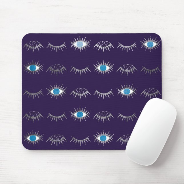 Purple & Silver Blue Evil Eye Lashes Nazar Mati  Mouse Mat (With Mouse)