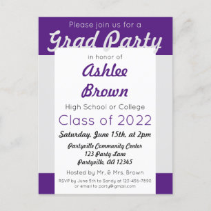 Purple Silver Bold Grad Party Graduation Invitation Postcard
