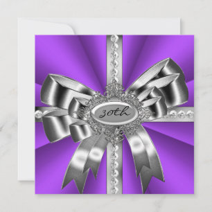 Purple Silver Bow 30th Black White Gems Invitation