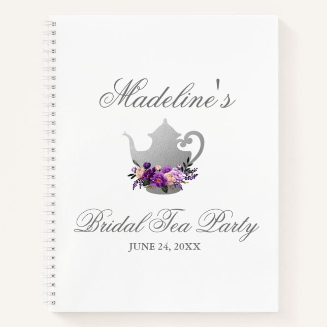 Purple Silver Bridal Shower Tea Party Gift List Notebook (Front)