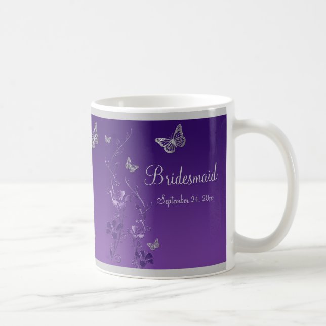 Purple, Silver Butterflies, Floral Bridesmaid Mug (Right)