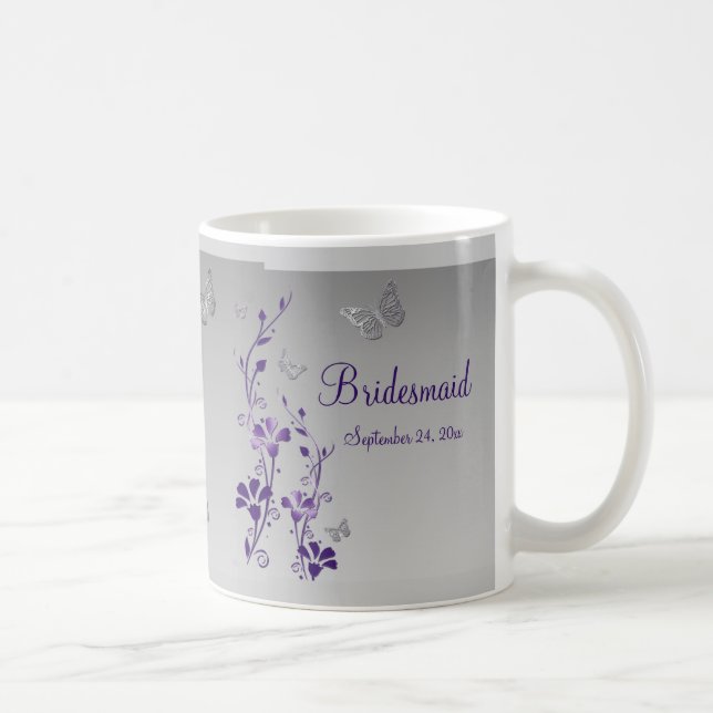 Purple, Silver Butterflies, Floral Bridesmaid Mug (Right)