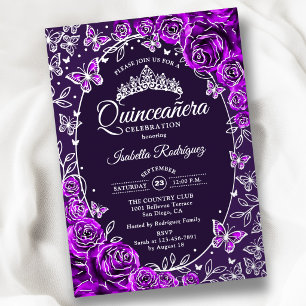 Purple Silver Butterflies Roses Quinceanera