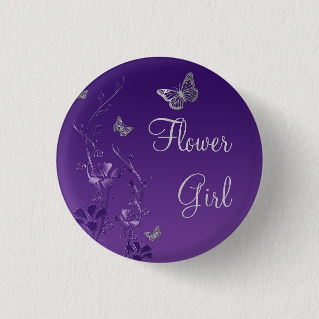 Purple Silver Butterfly Floral Flower Girl Pin (Front)