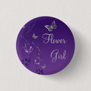 Purple Silver Butterfly Floral Flower Girl Pin