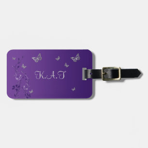 Purple, Silver Butterfly Floral Luggage Tag