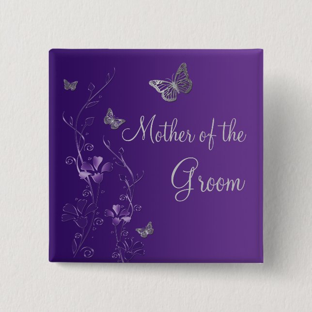 Purple Silver Butterfly Floral Mother of Groom Pin (Front)