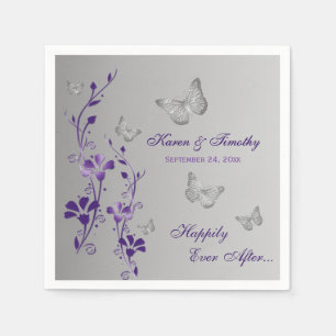 Purple Silver Butterfly Floral Paper Napkins 2