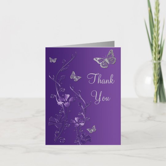 Purple Silver Butterfly Floral Thank You Note Card | Zazzle.co.uk