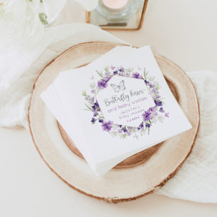Purple silver Butterfly kisses baby shower Napkin
