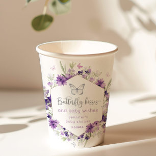 Purple silver Butterfly kisses baby shower Paper Cups