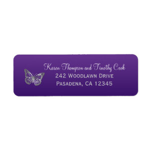 Purple, Silver Butterfly Return Address Label
