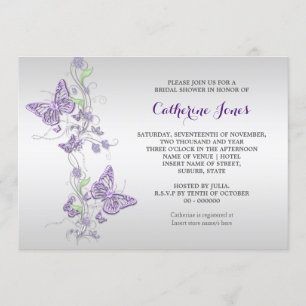 Purple silver butterfly swirl invitation