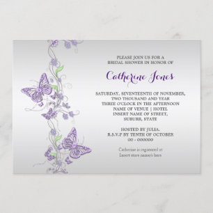 Purple silver butterfly swirl invitation
