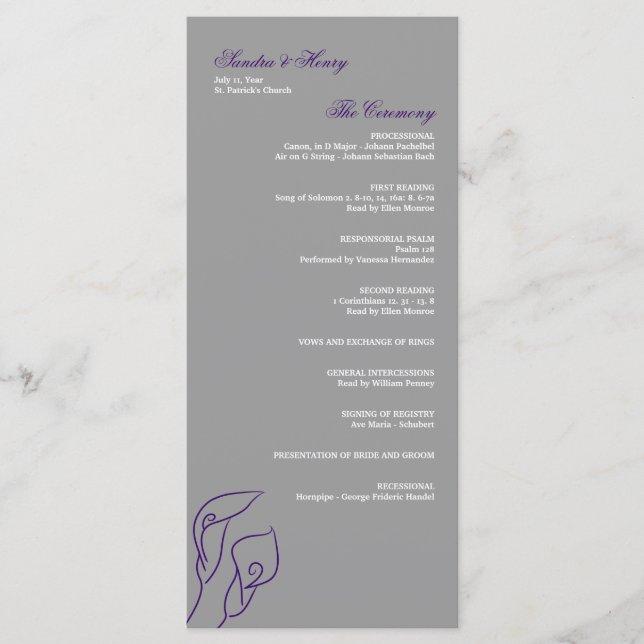 Purple & Silver Calla Lilies Wedding Program Programme (Front)